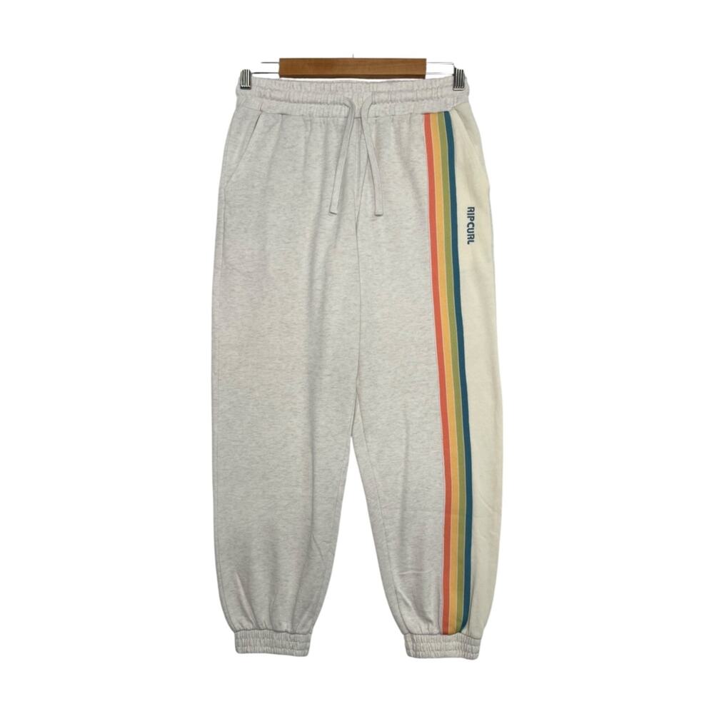 Rip Curl Surf Sweatpants Womens XS Gray Jogger Striped Logo Fleece Lounge Retro